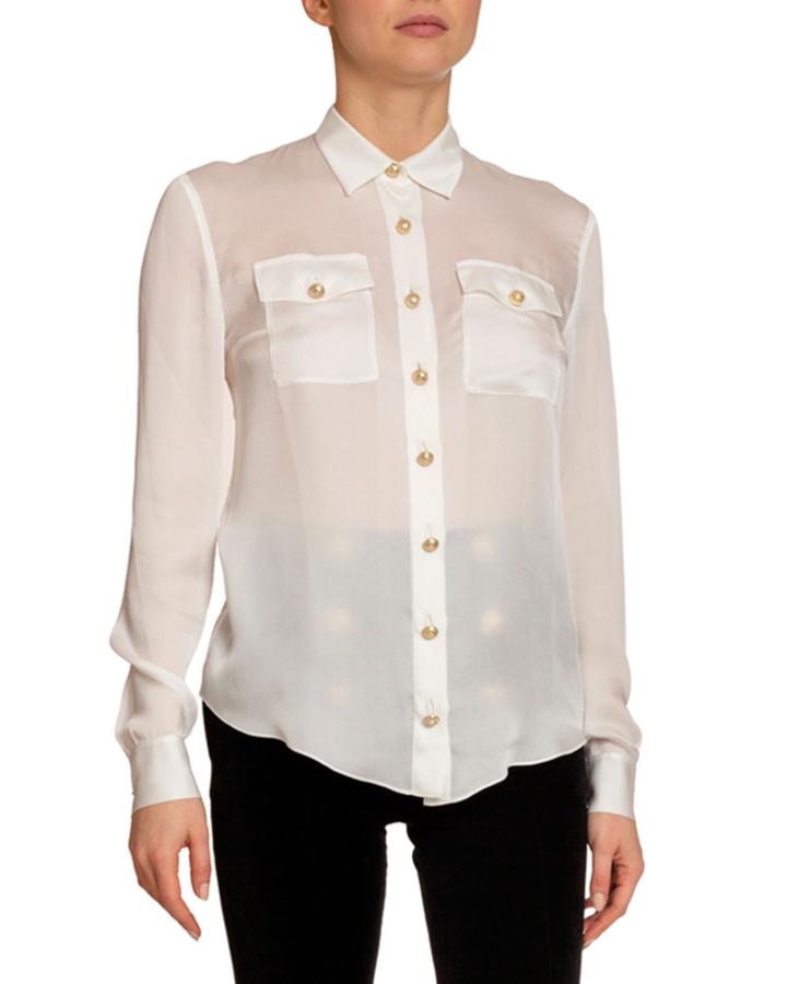 Silk 2-pocket Button-front Blouse