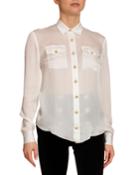 Silk 2-pocket Button-front Blouse