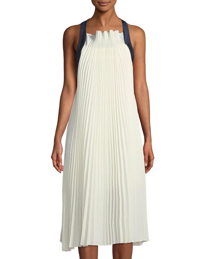Sienna Pleated Ribbon-strap Trapeze Dress