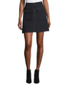 Zip-front Crepe Miniskirt W/ Large Patch Pockets