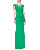 Myra Cap-sleeve Ruched Gown