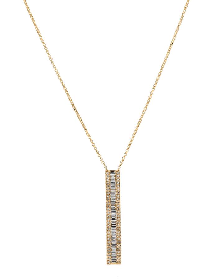 14k Yellow Gold Baguette Diamond Pendant Necklace