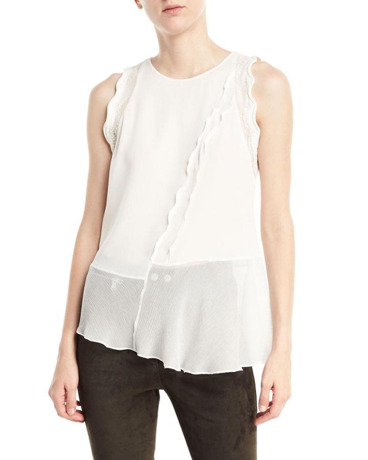 Sleeveless Silk Ruffled Tank
