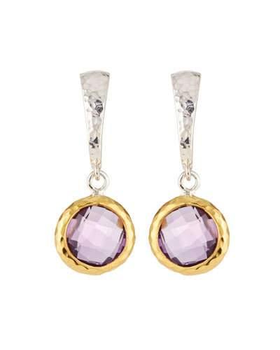 Small Wide Hoop Earrings W/ Amethyst Drop