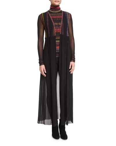 Long-sleeve Sheer-panel Duster, Purple