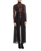 Long-sleeve Sheer-panel Duster, Purple
