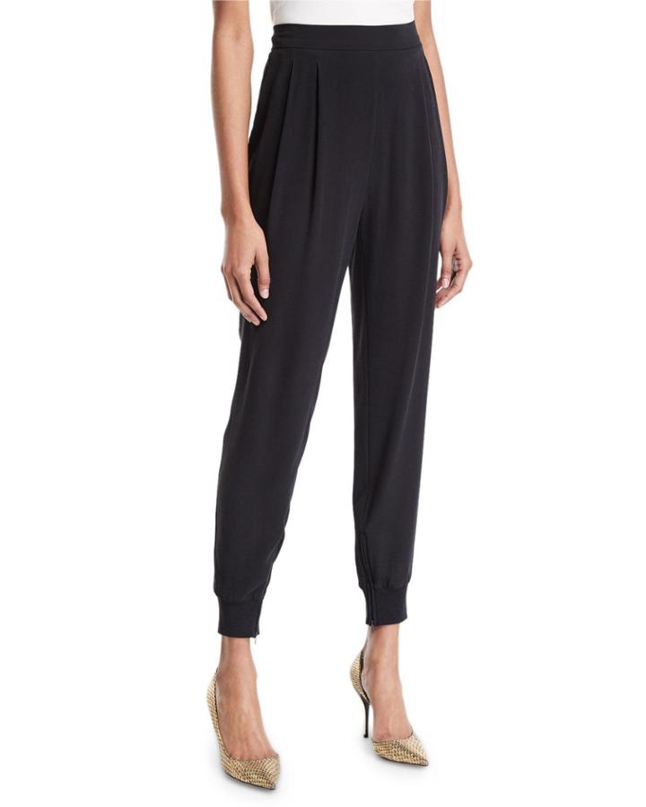 Silk Crepe Pull-on Jogger Pants W/ Ankle-zip