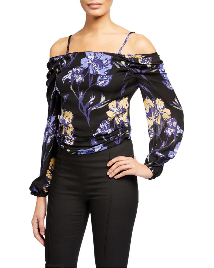 Cori Cold-shoulder Printed Blouse