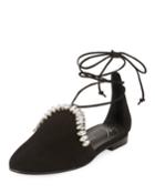Jeweled Ankle-tie D'orsay Flat, Black