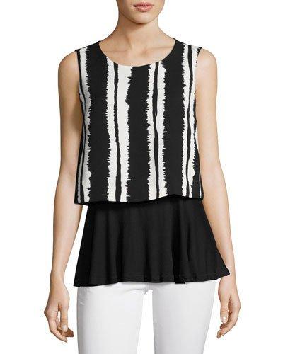 Twofer Striped Blouse, Black/white