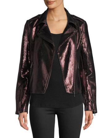 Metallic Snake-embossed Lamb Leather
