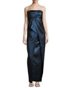 Strapless Pleated Metallic Gown, Ciel Gelee
