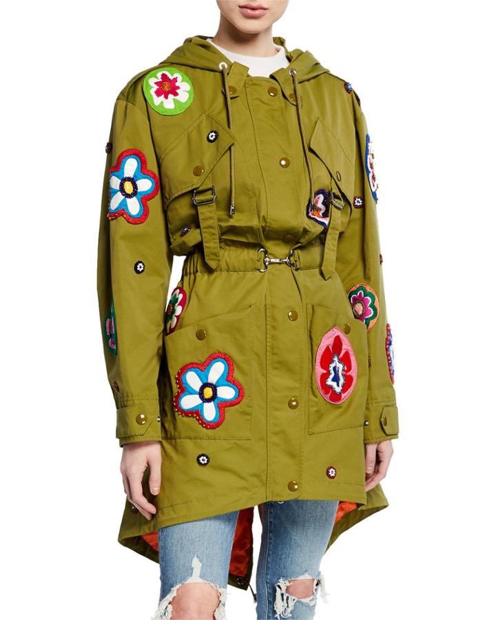 Floral Patches Hooded Parka