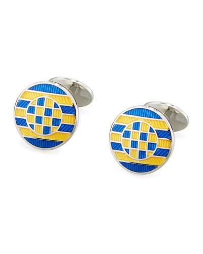 Enameled Double-circle Cuff Links, Silver/gold/blue