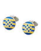 Enameled Double-circle Cuff Links, Silver/gold/blue