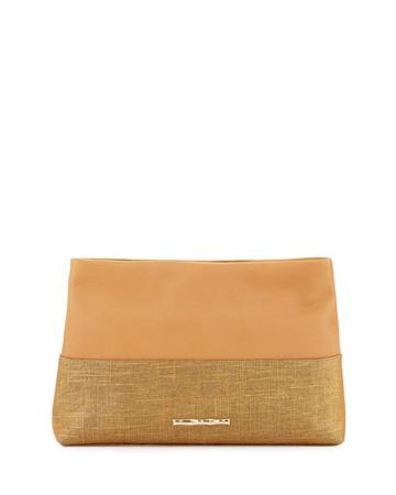 Drew Leather/linen Clutch Bag, Camel/copper