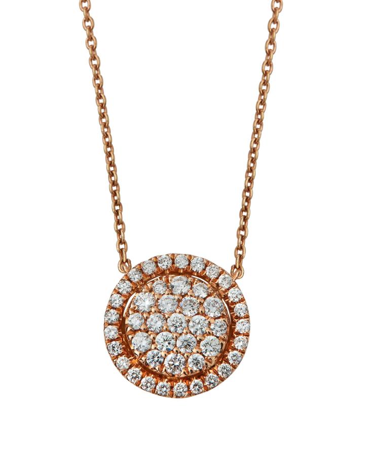 14k Rose Gold Circular Diamond Pendant Necklace.