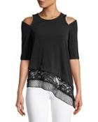 Asymmetric Lace-hem Cold-shoulder Tee