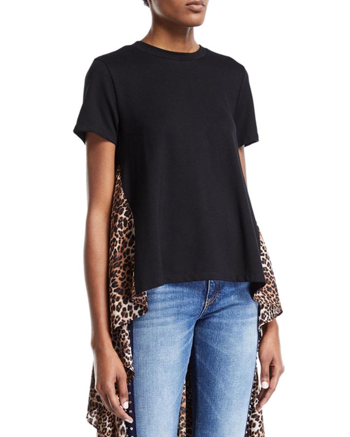 Flared Back High-low Animal Print Top
