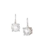 Rhodium-plated Silver Crown & Stone Drop Earrings In White Quartz
