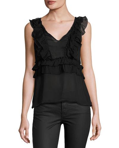 Ruffle Chiffon V Neck Top