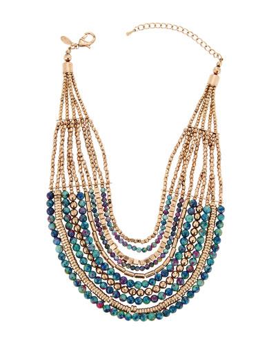 Multi-strand Blue & Golden Beaded Necklace