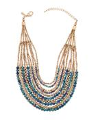Multi-strand Blue & Golden Beaded Necklace