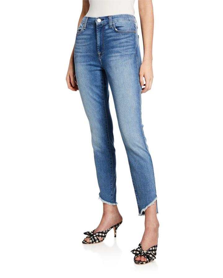 Frayed Angled-hem Ankle Jeans