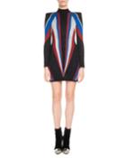 Mock-neck Long-sleeve Multicolor Flash-knit Cocktail Dress