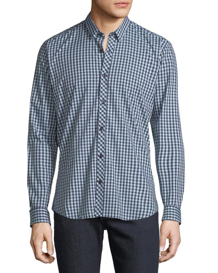 Men's Semi-fitted Check Sport Shirt, Dark Blue