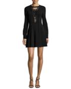 Wares Long-sleeve Ponte Lace-trim Dress, Black
