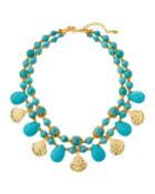 Two-strand Turquoise And Gold-plated Filigree Necklace