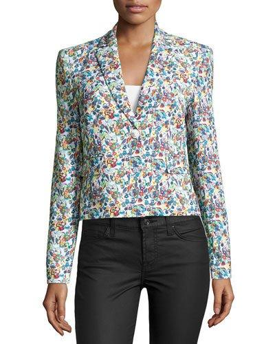 Floral-print Single-button Blazer,