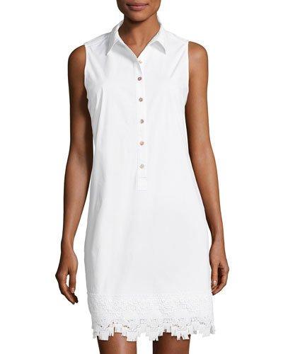 Lace-trim Sleeveless Shirtdress, White