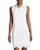 Lace-trim Sleeveless Shirtdress, White