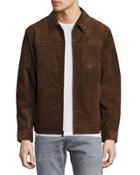 Suede Zip-up Bomber Jacket, Espresso