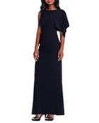 Asymmetric Flutter-sleeve Jersey Gown