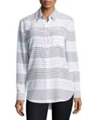 Reese Striped Long-sleeve Oxford Shirt, White/blue