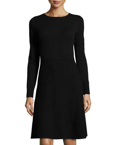 Cashmere A-line Back-zip Dress, Black