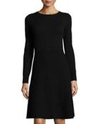 Cashmere A-line Back-zip Dress, Black