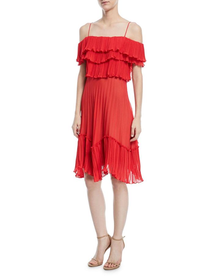 Plisse Georgette Popover Ruffle Dress