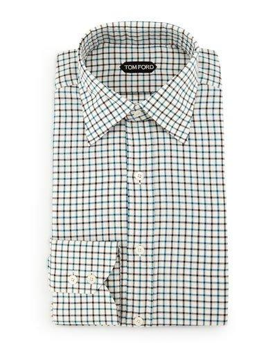 Tattersall Sport Shirt, Black/teal/white
