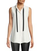 Dorete Button-front Sleeveless Silk Blouse W/ Chain Detail