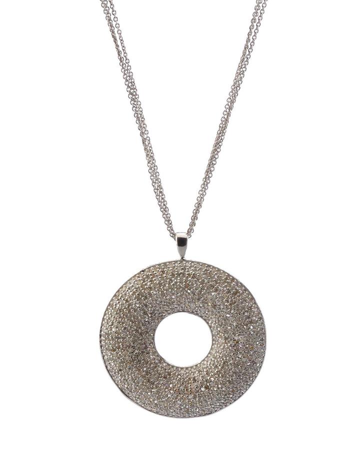 Black Silver Pave Diamond Circle Pendant Necklace,