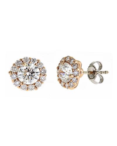 14k Rose Gold Diamond Halo Earrings