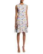 Sleeveless Floral-print Silk Matelasse A-line Dress