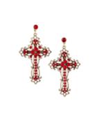 Czech Crystal Cross Earrings, Red