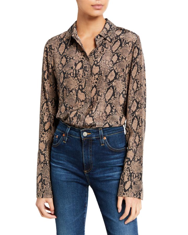Snake-print Long-cuff Pajama Blouse