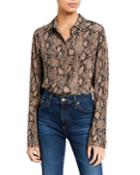 Snake-print Long-cuff Pajama Blouse