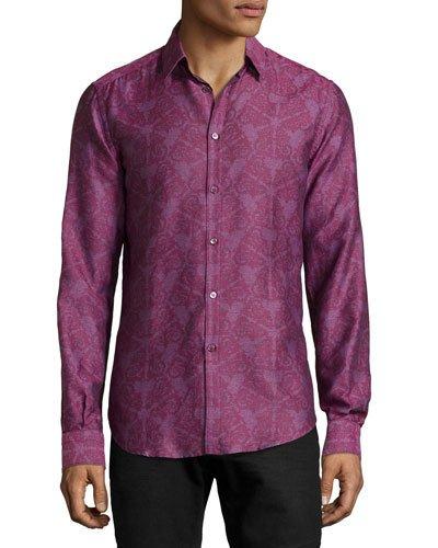 Printed Woven Sport Shirt, Bordeaux